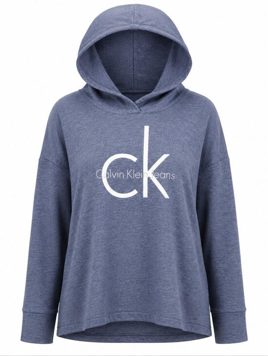 Calvin Klein Jeans Tops - CALVIN KLEIN JEANS | Navy Logo Oversized Lightweight Hoodie High Low | XXL